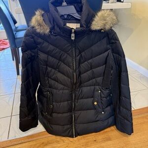 Michael Kors Black Puffer Jacket with Faux Fur Hood